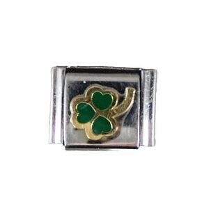 Puzzle Collection "Clover" Stainless Gold Green Stretch Link Italian Charm